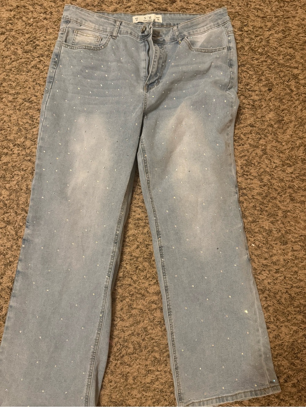 New Mix Light Blue Straight Leg Jeans with Tiny Crystal Dots